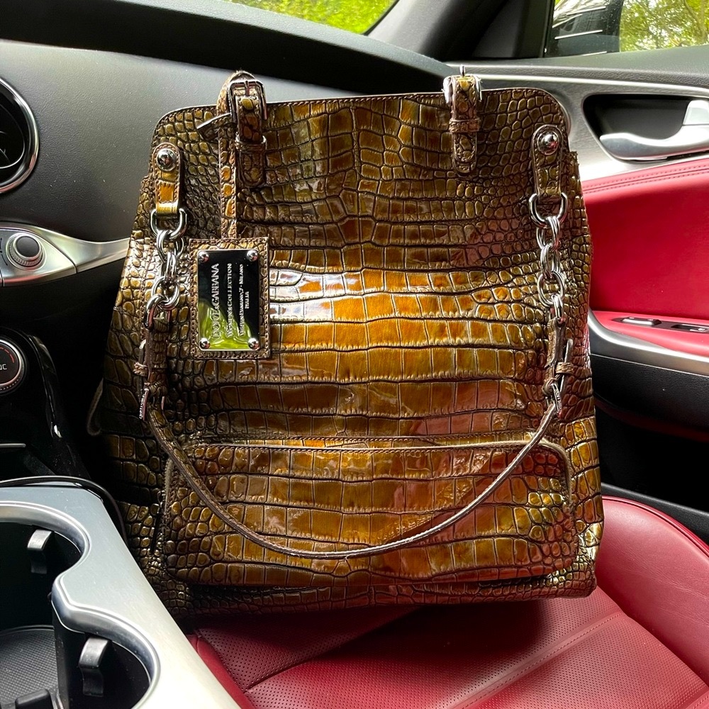 DOLCE & GABBANA Patent Crocodile Leather Miss Pocket Bag (AUTHENTIC)